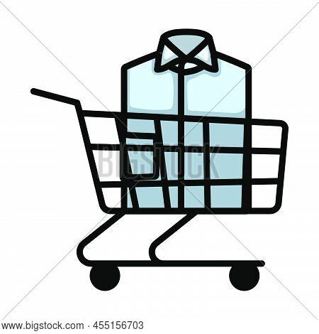 Shopping Cart With Clothes (shirt) Icon. Editable Bold Outline With Color Fill Design. Vector Illust