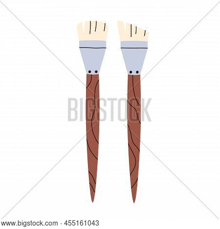 Paintbrushes For Painting. Paint Brushes With Angular Wash Bristles. Artists Wide Drawing Tools With