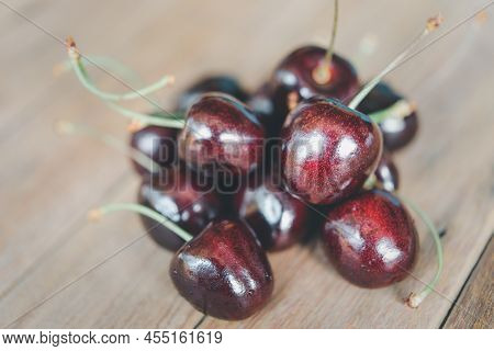 Cherry Fresh Berry Fruit Sweet Juicy On Wood Table
