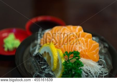 Japanese Food Sashimi Salmon In Japan Restaurant