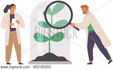 Scientists Make Laboratory Analysis Of Life System And Organisms. Idea Of Education, Botany, Microbi