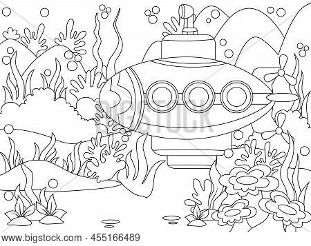 Underwater Sea Transport. Coloring Page Outline Of Cartoon. Vector Illustration, Coloring Book For K