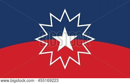 Juneteenth Flag - White Star And Surrounding Star-burst On Red And Blue. Vector Flag For Juneteenth 