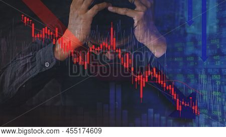 All World Stock Fail Background And Digital Red Number On Stock Board. Concept Of Financial Crisis. 