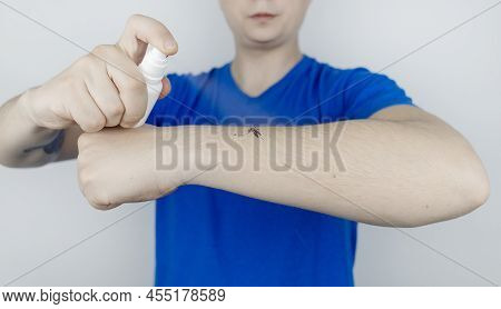 Mosquito Repellent. Close-up Of An Insect Repellant Spray. Means For Repulsion Of Blood-sucking Para