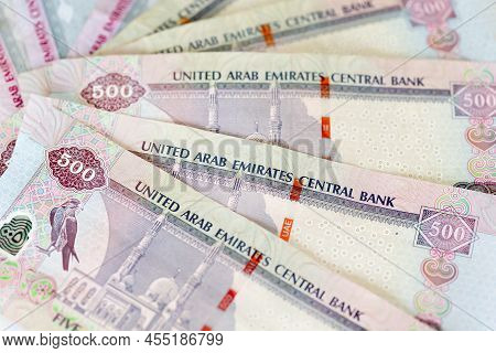 Five Hundred Dirhams Banknotes, Uae Dirhams, Paper Money, Closeup View