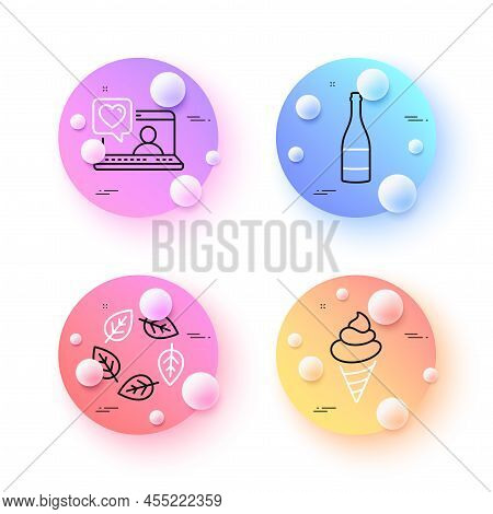 Champagne Bottle, Organic Tested And Friends Chat Minimal Line Icons. 3d Spheres Or Balls Buttons. I