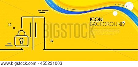 Refrigerator Locked Line Icon. Abstract Yellow Background. Fridge Child Lock Sign. Freezer Storage S