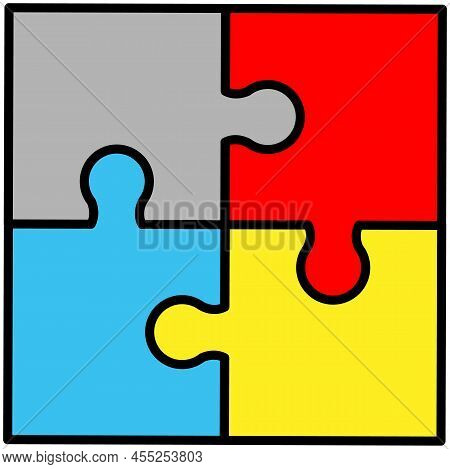 Unity Concept. Puzzle Pieces Connected Together Isolated Vector Icon Flat Design Style. Symbol Of Te