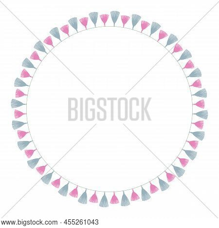 Tassel Circle  Frame. Round Decorative Border With Tassels.