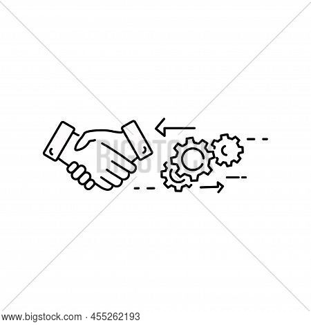 Smart Contract Setup Gear Sign Icon Or Logo Line. Smart Contract Concept. Business Contract And Hand