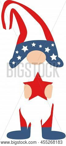 Patriotic American Gnome. Cute Scandinavian Dwarf With Red Star.