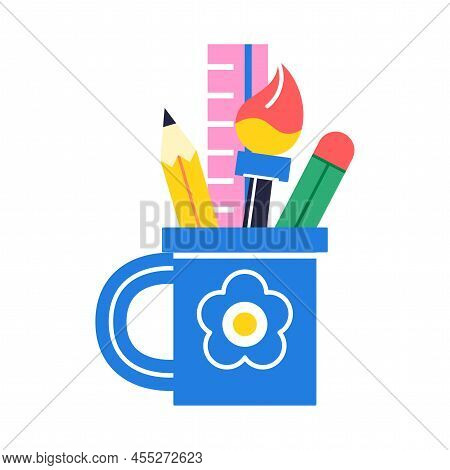 Isolated Pencilcase Mug Icon School Supply Flat Design Vector Illustration