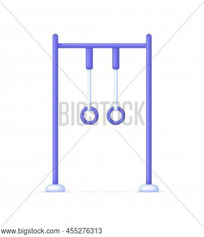 3d Gymnastic Rings Isolated On White Background. Gymnastic Rings Hanging On Rope. Element Of Sports 