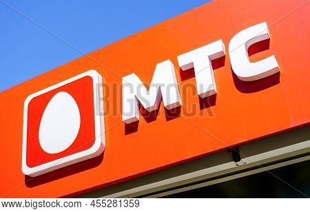 Samara, Russia - May 24, 2022: Logo Of The Mts Cellular Salon Against A Blue Sky