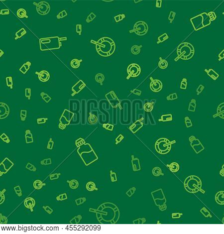 Set Line Electronic Cigarette, Vape Liquid Bottle And Ashtray With On Seamless Pattern. Vector