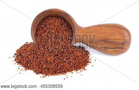 Canihua Grains Isolated On White Background. Pile Of Qaniwa In Wooden Spoon. Dry Grains Of Chenopodi