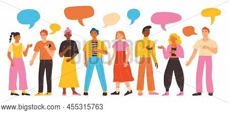 Talking People. Persons Communications. Cartoon Characters With Speech Bubbles. Colleagues Discuss. 