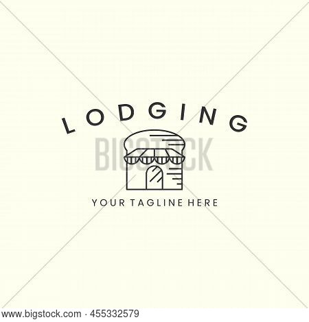 Lodging With Line Art Style Logo Icon Template Design. Housing, Hostelry, Hostel Vector Illustration