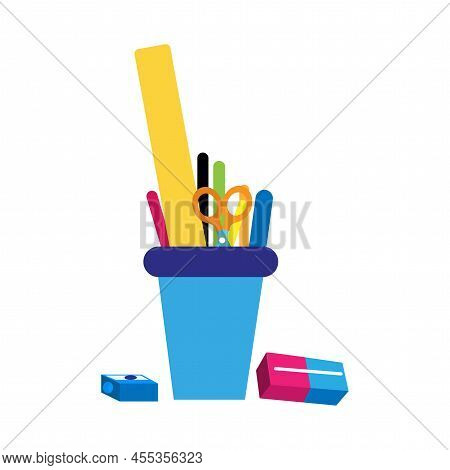 Isolated Pencilcase Mug Icon School Supply Flat Design Vector Illustration
