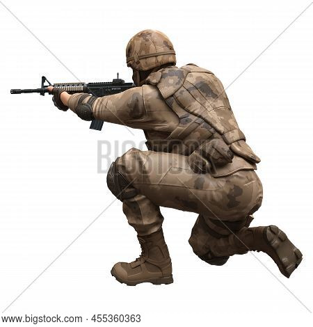Soldier With A Machine Gun Isolated White Background 3d Illustration