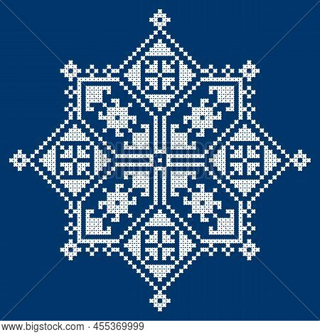 Zmijanski Vez Bosnia And Herzegovina Cross-stitch Style Vector Design Square Ornament  - Traditional
