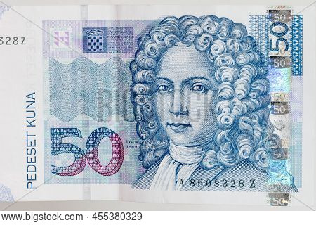 Pruszcz Gdanski, Poland - May 26, 2022: Portrait Of Ivan Gundulic On 50 Hrk Croatian Kuna Banknote. 