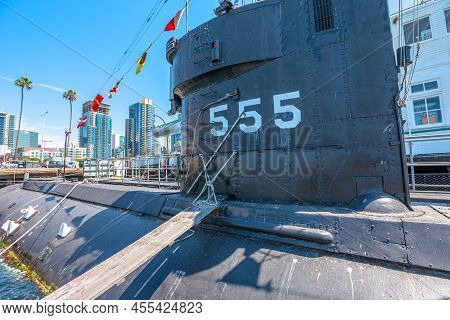 San Diego, Navy Pier, California, Usa - August 1, 2018: Uss Dolphin Agss-555 American Submarine Of U