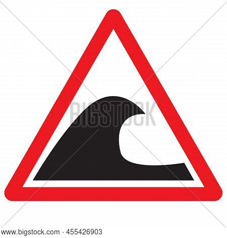 Tsunami Warning Icon On A White Background. Tsunami Hazard Zone Sign. Tsunami Warning Symbol. Flat S