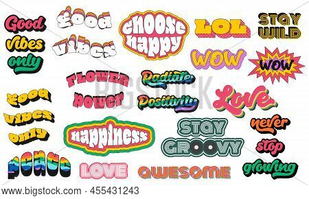A Set With Typographic Prases In Retro Style. Bulk, 3d Lettering, Text With A Stroke And Extruded Sh