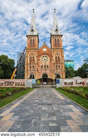 Ho Chi Minh, Vietnam - 18 February, 2020: Notre-dame Cathedral Basilica Of Saigon, Officially Cathed