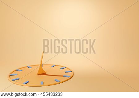 Yellow Sunclock With Minimalist Display On Light Background. Concept Of Summertime And Season. Copy 