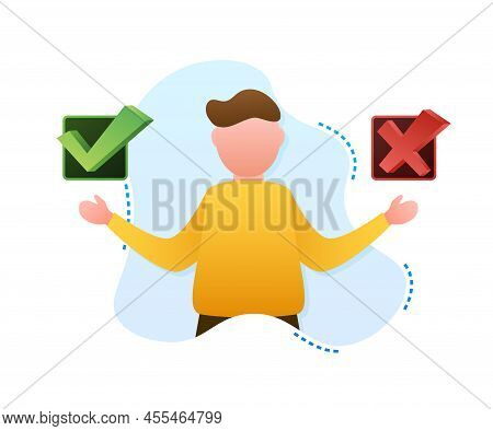 Man Choosing Between Two Options Yes And No. Vector Stock Illustration