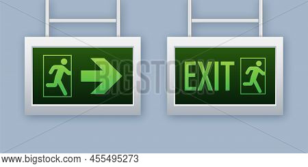 Emergency Exit Sign. Protection Symbol. Fire Icon. Vector Stock Illustration.