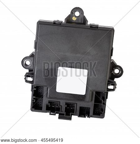 Plastic Car Engine Control Unit With Plastic Elements On A White Isolated Background Is Connecting C