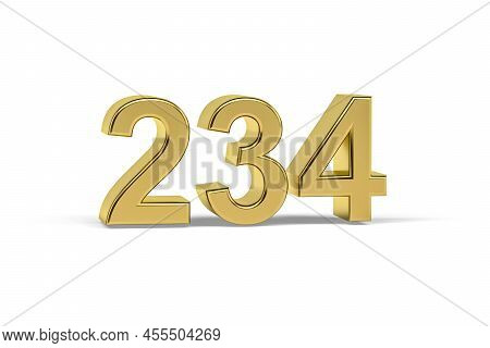 Golden 3d Number 234 - Year 234 Isolated On White Background - 3d Render