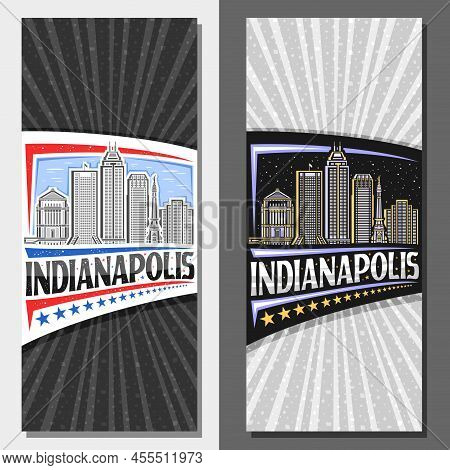 Vector Vertical Layouts For Indianapolis, Decorative Leaflets With Illustration Of Indianapolis City