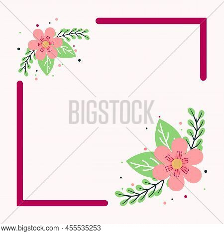 Vintage Pink Floral Border Frame Flat Design
