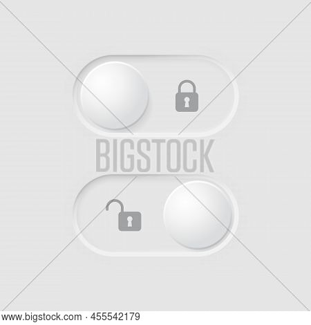 Button With Lock And Unlock Mode. Neomorphism Element Design For User Interface.