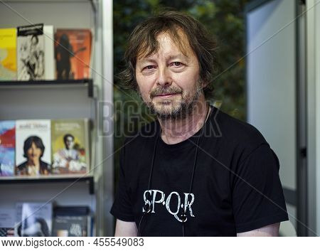 Madrid, Spain, 05,28,2022: Portrait Looking At The Camera Of The Spanish Writer Carles Estrada, Posi