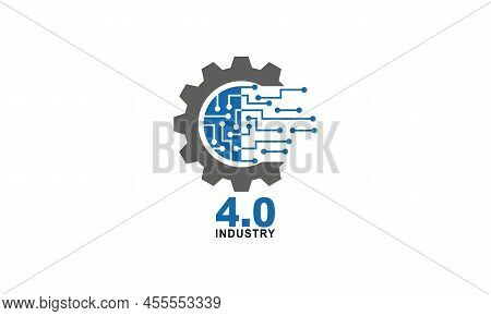 Industry 4.0 Concept Business Control Or Logo, World Factory And Wheel Eclectic, Cyber Physical Syst