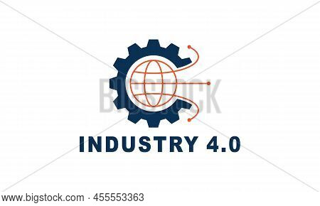 Industry 4.0 Concept Business Control Or Logo, World Factory And Wheel Eclectic, Cyber Physical Syst