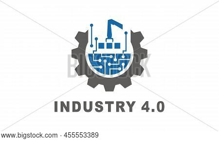 Industry 4.0 Concept Business Control Or Logo, World Factory And Wheel Eclectic, Cyber Physical Syst