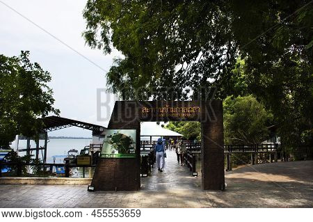 Travelers Thai Women Travel Visit And Walk On Stone Bridge Of Time Travel Journey Zone In Sea Ocean
