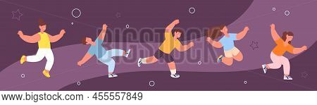 Falling Happy Cartoon Children Characters. Cute Kids, Boys And Girls Flying. Floating And Free Actio
