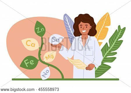 Nutritionist Concept. Smiling Woman Doctor Choose Your Individual Nutrition Therapy With Healthy Foo