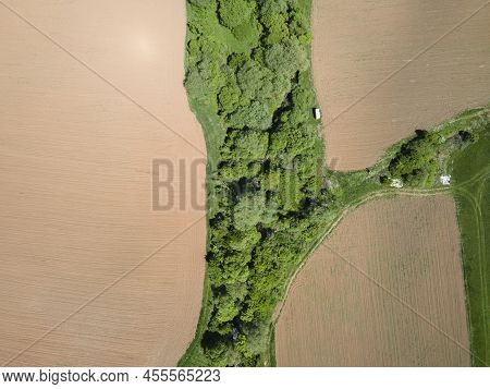 Spring Aerial View Of Rural Land Near Town Of Godech, Bulgaria