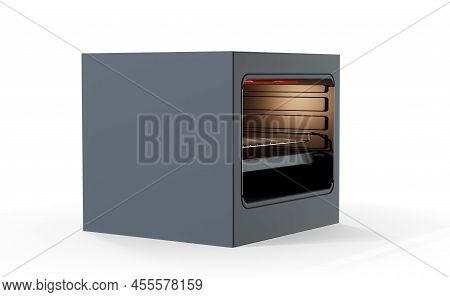 An Open Empty Household Kitchen Oven With A Brushed Metal Finish And Modern Illuminated Dials On An 