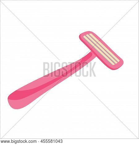 Razor Pink Blade Shave Female Vector. Disposable Accessory. Cleen Female Tool. Flat Isolated On Whit