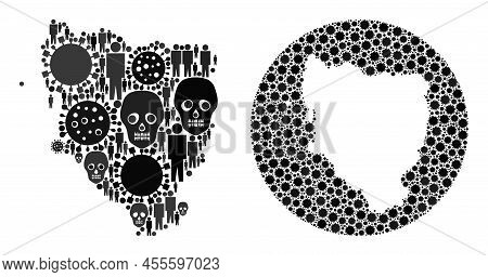 Mosaic Hueska Province Map Organized From Flu Virus Icons And People And Skull Icons. Pandemic Virus